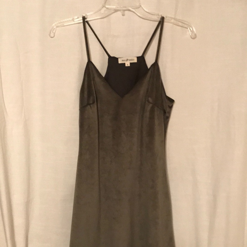 Green suede spaghetti strap dress